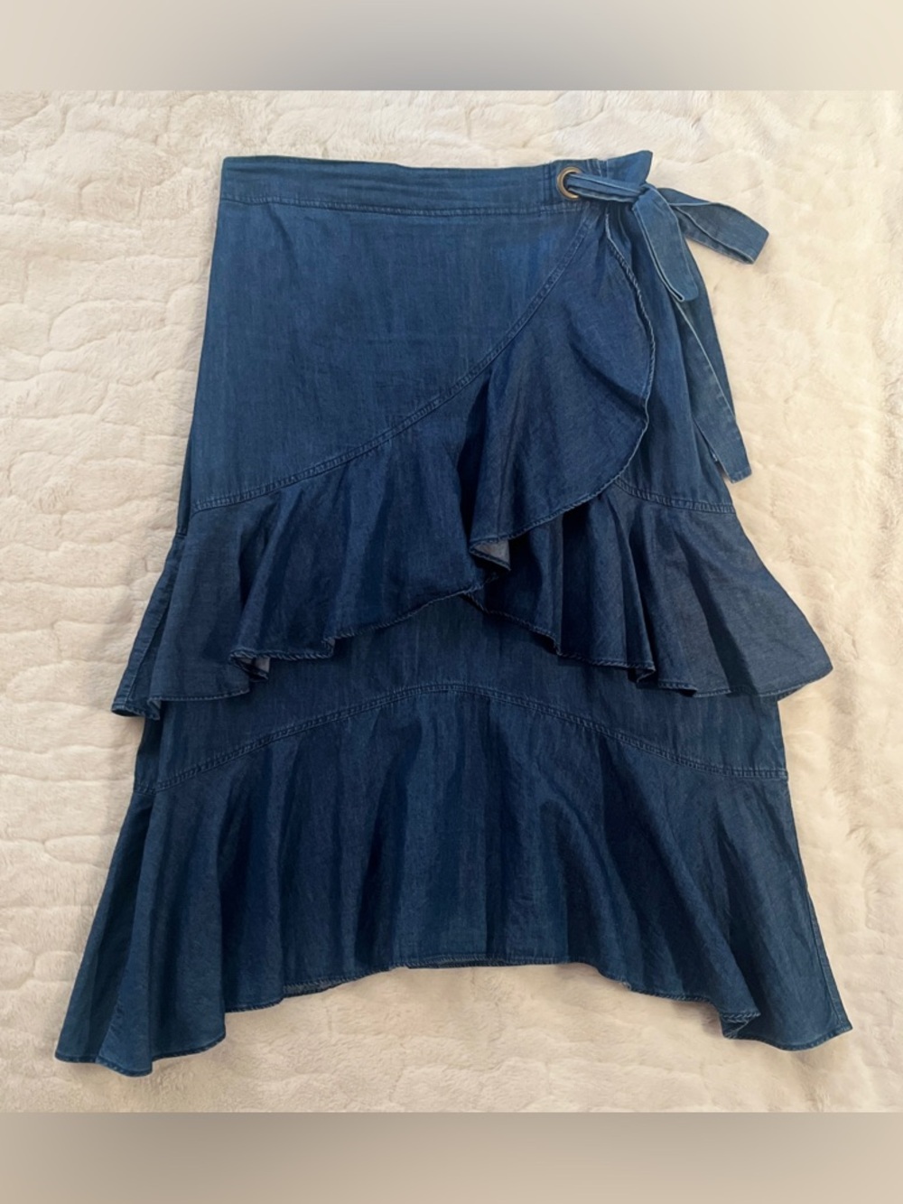 Laundry by Shelli Segal midi ruffled chambray wrap skirt in indigo blue size S